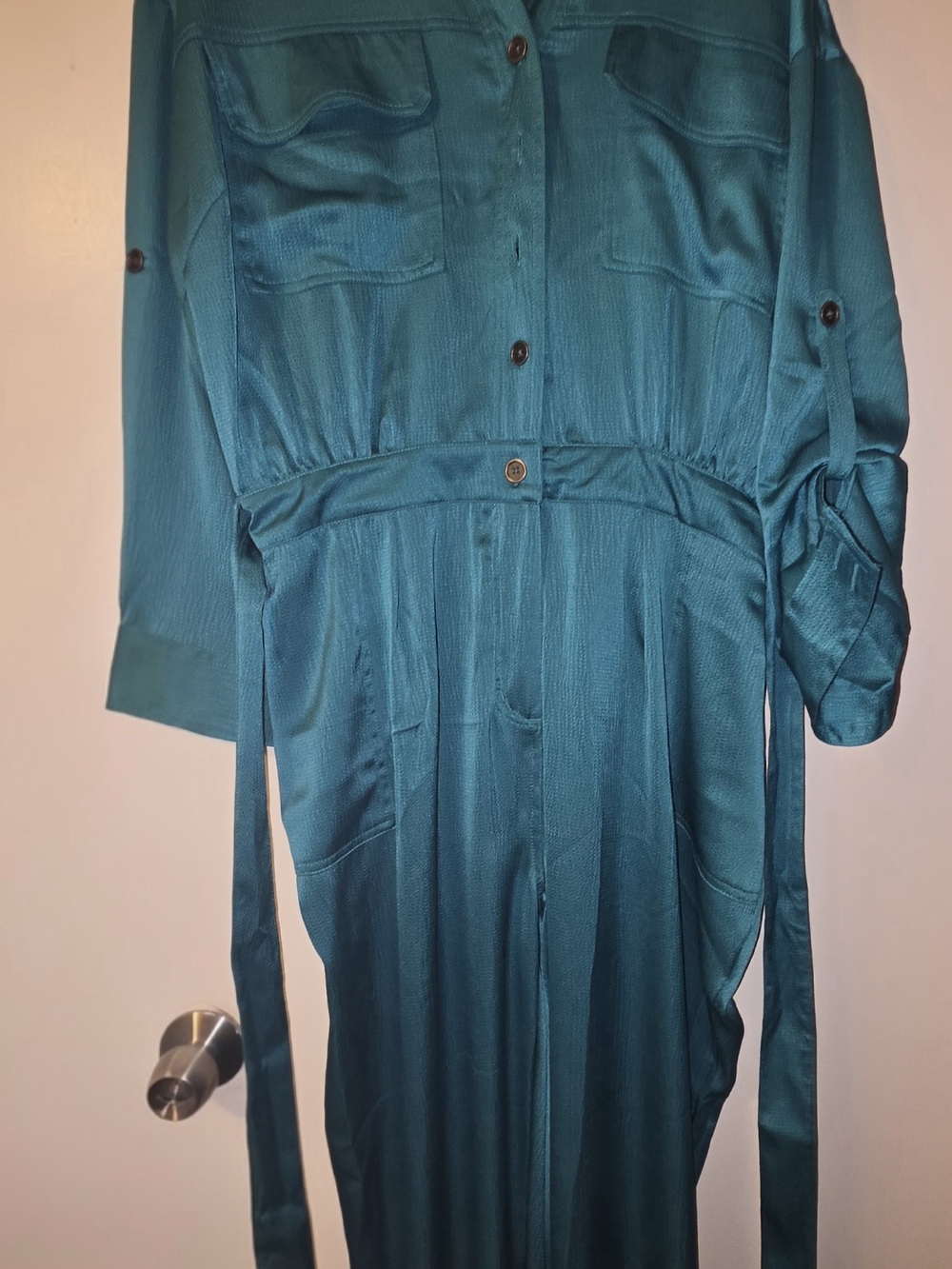 Ashley Stewart Teal Button-Front Utility Jumpsuit